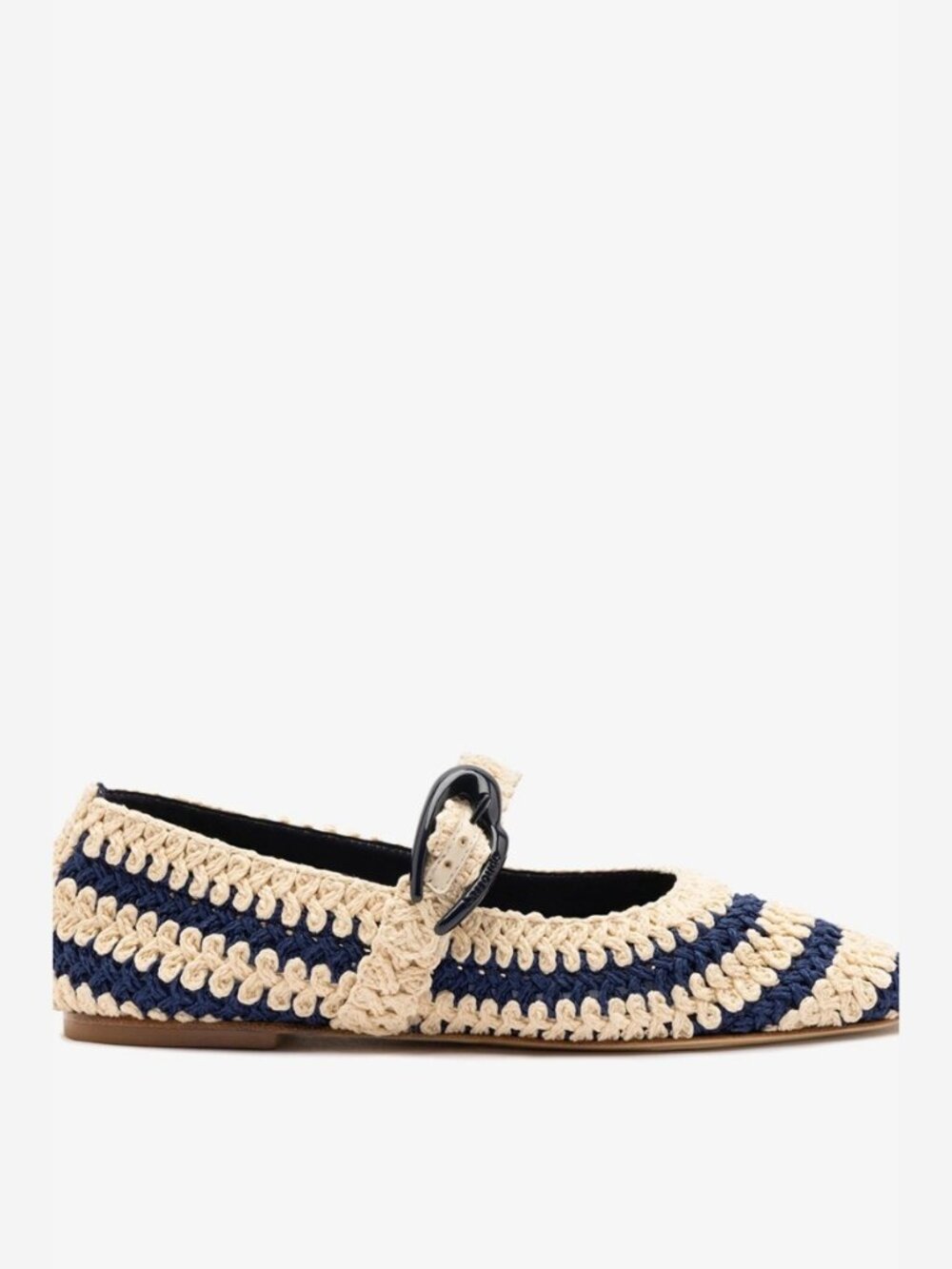 Larroudé Verona Crochet Ballet Flat Navy & Ivory Mary Jane Size 8